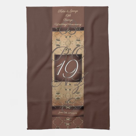 19. Hochzeitstag Dunkle Bronze Geschirrtuch (Vertikal)