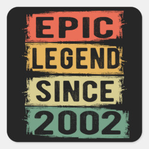 19 Jahre alt Tag 2002 Epische Legende 19. Geburtst Quadratischer Aufkleber