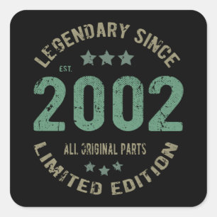 19-jähriger Tag 2002 Legende seit 19. Geburtstag Quadratischer Aufkleber
