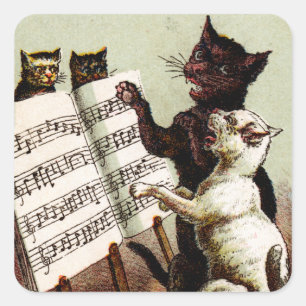 19. Jh. singende Katzen Quadratischer Aufkleber