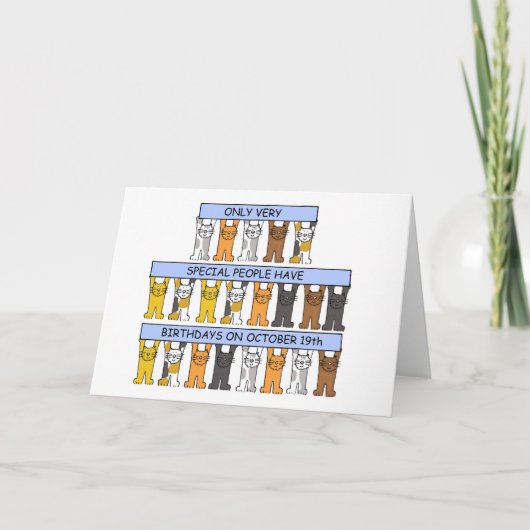 19. Oktober Geburtstag Cartoon Katzen Karte (Vorderseite)