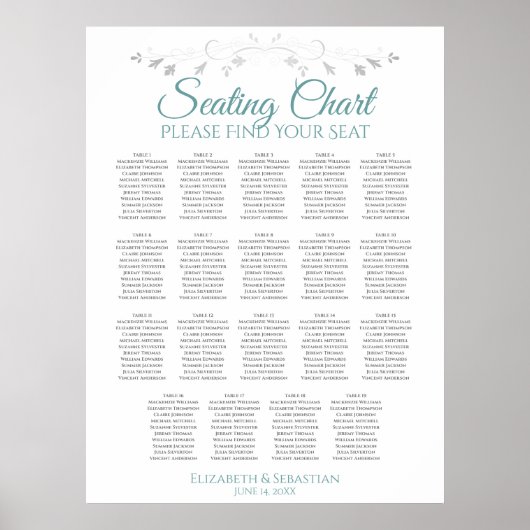 19 Tabelle Aquamarin & grau Hochzeitstabelle Poster (Vorne)