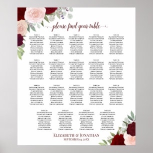 19 Tabelle Burgundy Red & Blush Bloral Seating Cha Poster
