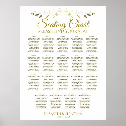 19 Tabelle Einfache elegante Gold-Hochzeitstabelle Poster (Vorne)