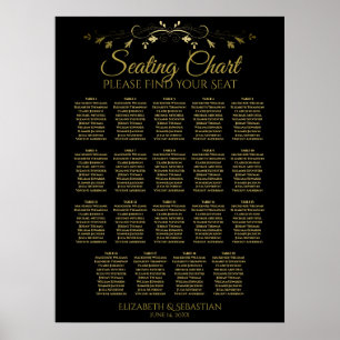 19 Tabelle Elegant Gold Black Wedding Seating Char Poster