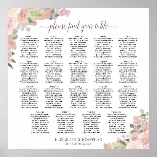 19 Tabelle Elegant Rosa Blumenkarte Poster (Vorne)