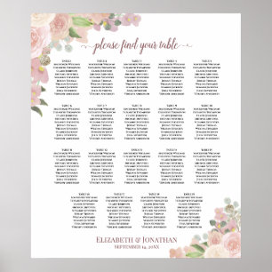 19 Tabelle Elegant Rosa Blumenkarte Poster