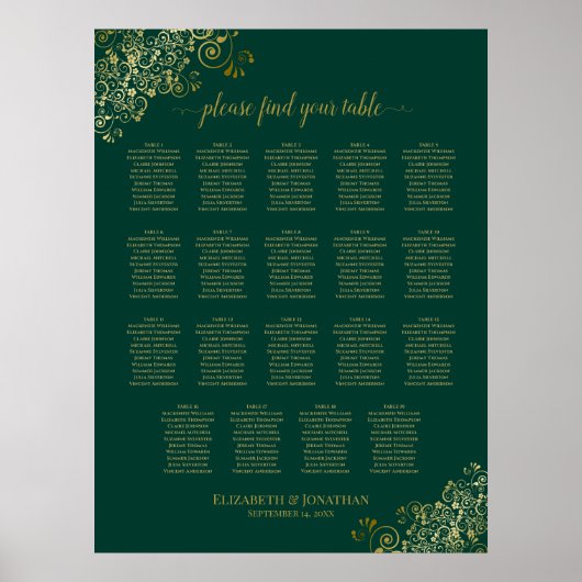 19 Tabelle Emerald Green Gold Hochzeitstabelle Poster (Vorne)