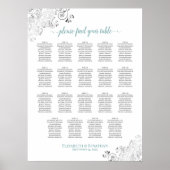 19 Tabelle Frily Wedding Seating Chart Weiß & Aqua Poster (Vorne)