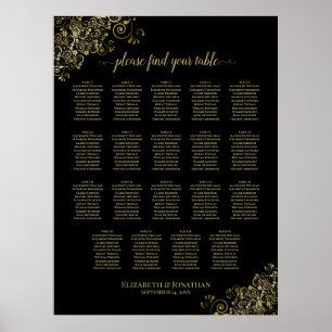 19 Tabelle Gold Frills Black Wedding Seating Chart Poster