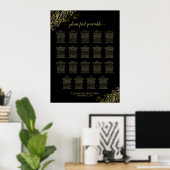 19 Tabelle Gold Frills Black Wedding Seating Chart Poster (Heimbüro)