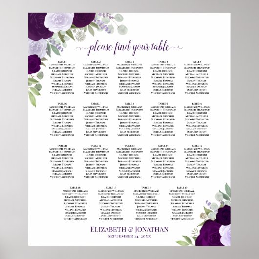 19 Tabelle Lila Blumenchic Hochzeitstabelle Poster (Vorne)