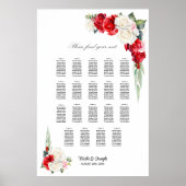 19 Tabelle Rot-Rose-Blumenmuster-Sitzplan Poster (Vorne)