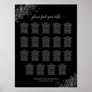 19 Tabelle Silver Frills Black Wedding Seating Cha Poster