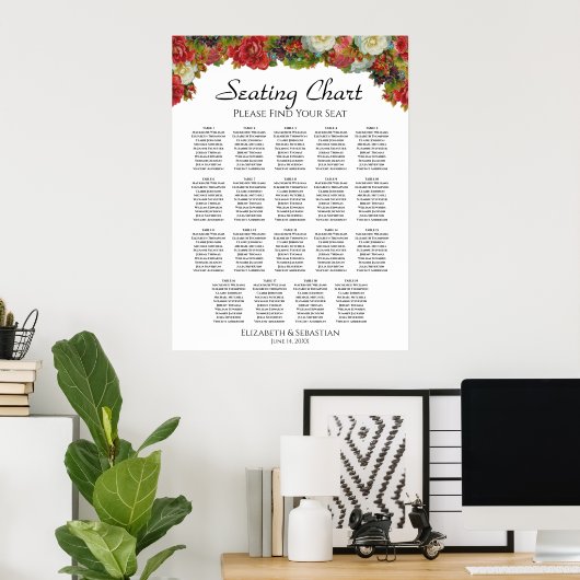 19 Tabelle Vintag Fall Floral Hochzeitskarte Poster (Heimbüro)