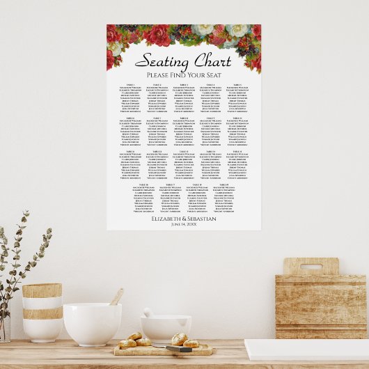 19 Tabelle Vintag Fall Floral Hochzeitskarte Poster (Küche)