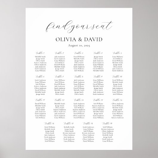 19 Tabellen Einfach Sitzplan finden Poster (Vorne)