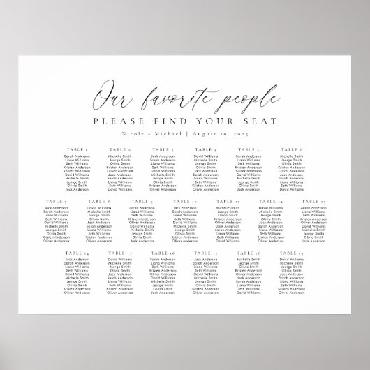 19 Tabellen Unsere Lieblings-Sitzplan Poster (Vorne)