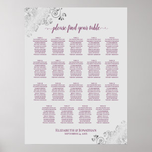 19 TabellenCassis on Gray Wedding Seating Chart Poster