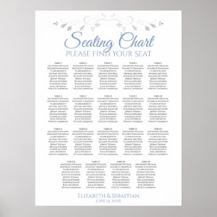 19 Table Blue & Gray Elegant Wedding Seating Chart Poster
