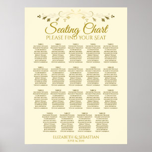 19 Table Elegant Gold Cream Wedding Seating Chart Poster