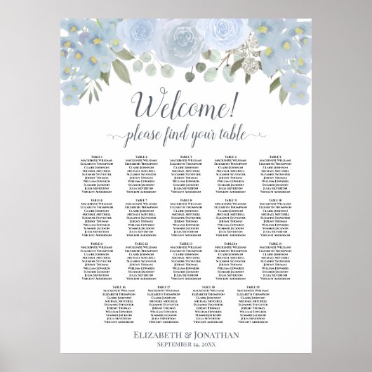 19 Tafelblau-Rose Boho Chic Seating Chart Poster (Vorne)