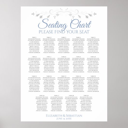 19 Tafelblau und Graue elegante Hochzeitsstiftung Poster (Vorne)