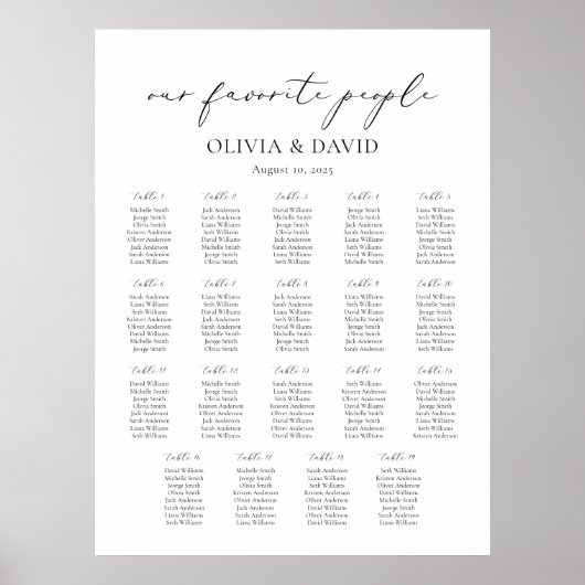 19 Tische einfach unsere Lieblings-Sitzkarte Poster (Vorne)