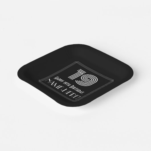 19th Birthday — Art Deco Inspired Look “19” + Name Pappteller (Gewinkelt)