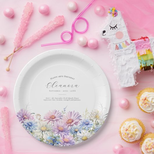 19th Birthday September Birth Flower Pappteller (Party)