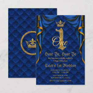 1. 1 EIN Geburtstagsfeier Royal Blau Goldene Krone Einladung