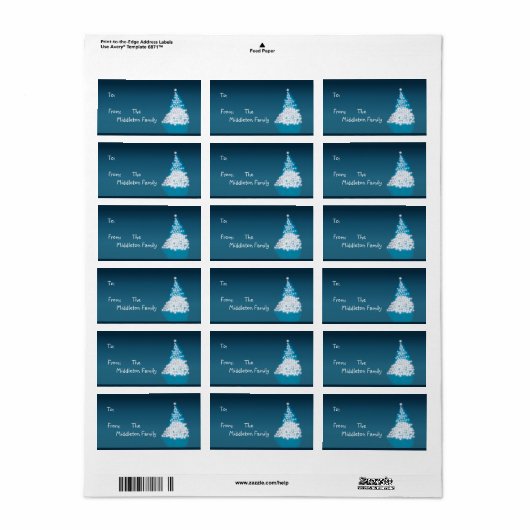 1.25"x2.75" Blauer weißer XMAS-Baumhaken auf Gesch Adressaufkleber (Vorne)