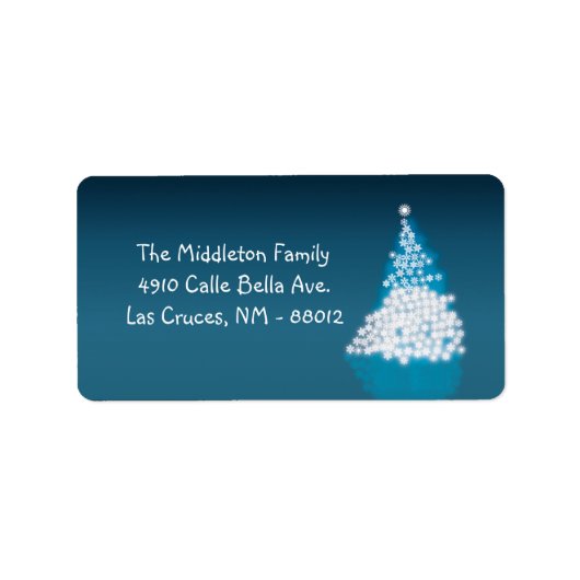 1.25"x2.75" Blue White XMAS Tree Mailing Label Adressaufkleber (Vorne)