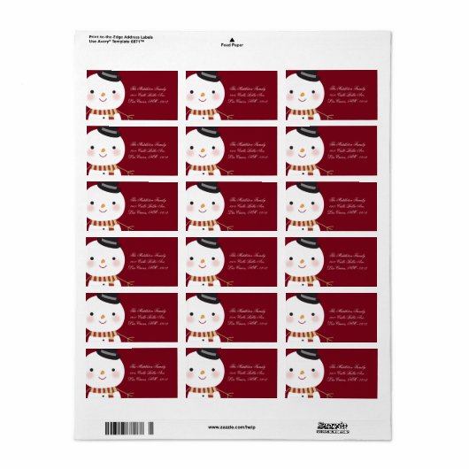 1.25"x2.75" Crimson Red Snowman Mailing-Adresse Adressaufkleber (Vorne)