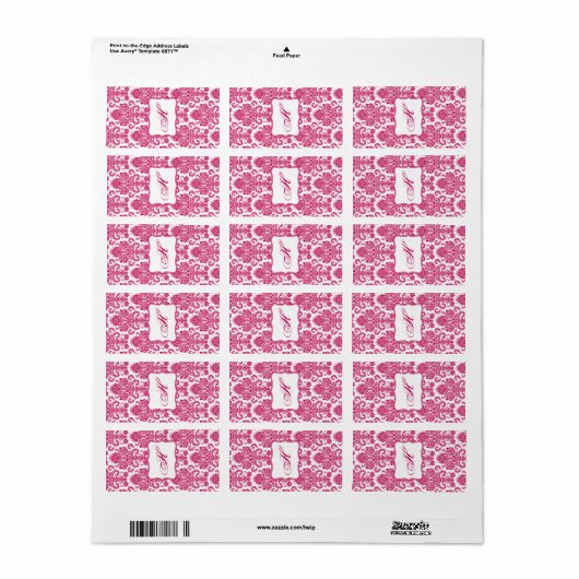 1,25"x2,75" Hershey's Miniatur Fusia White Damask Adressaufkleber (Vorne)