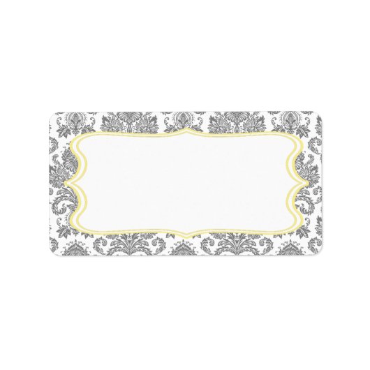 1.25"x2.75" Postadresse Grau Yello Damask Spitze Adressaufkleber (Vorne)