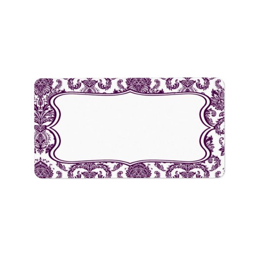 1.25"x2.75" Postadresse Pflaume Purpl Damask Spitz Adressaufkleber (Vorne)