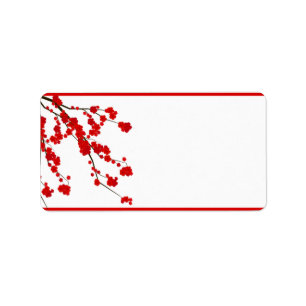 1.25"x2.75" Postadresse Red Cherry Blossom Adressaufkleber