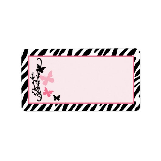 1.25"x2.75" Schmetterling Zebra Print Mailing-Adre Adressaufkleber (Vorne)