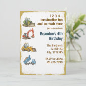1,2,3,4 Construction Fun, 4th Birthday Einladung (Stehend Vorderseite)