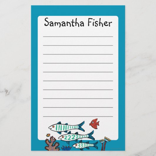 1, 2, 3 Fisch mit kleinen Fischen und Koralle Briefpapier (Vorderseite)