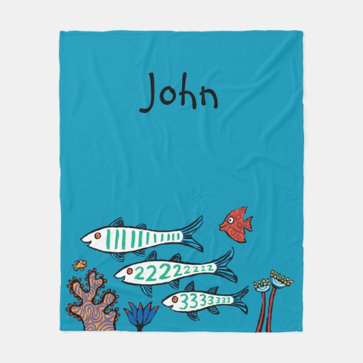 1, 2, 3 Fisch mit kleinen Fischen und Koralle Fleecedecke (Vorderseite)