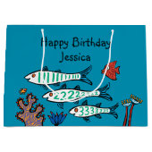 1, 2, 3 Fisch mit kleinen Fischen und Koralle Große Geschenktüte (Vorderseite)