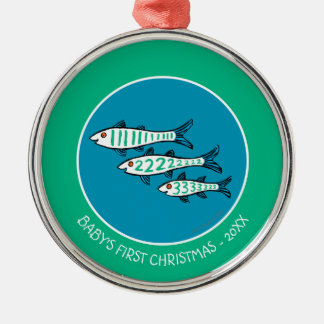 1, 2, 3 Fisch mit kleinen Fischen und Koralle Ornament Aus Metall