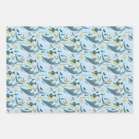 1. 2. 3. Geburtstag Hai Party Ocean Sea Boys Geschenkpapier Set (Vorderseite 2)