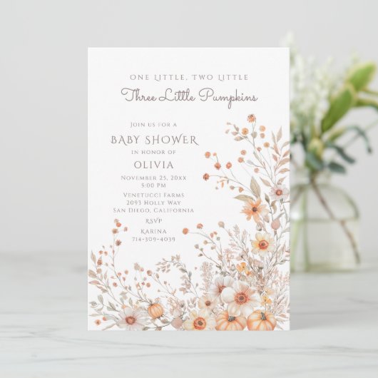 1, 2, 3 kleine Pumpkins Kinderdusche Einladung (Stehend Vorderseite)