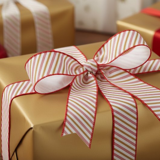 1.5" Gold and Red Candy Cane Striped Xmas Ripsband