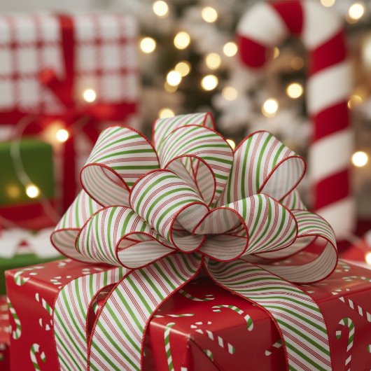 1.5" Green and Red Candy Cane Striped Xmas Kids Ripsband