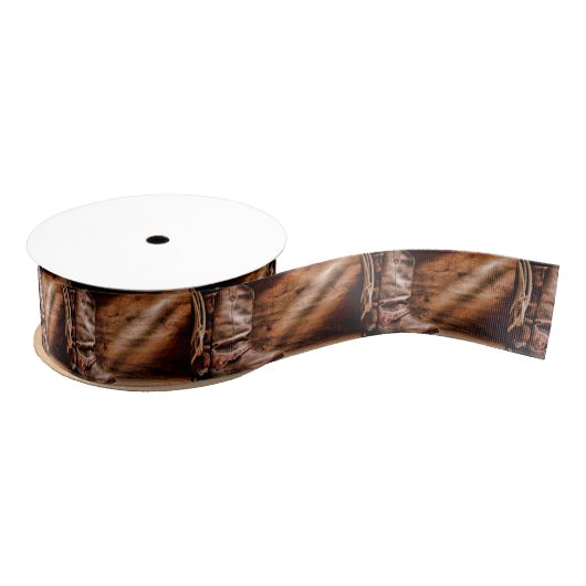 1.5" Grosgrain Ribbon Cowboy Stiefel Stein Holz Ru Ripsband (Spule)