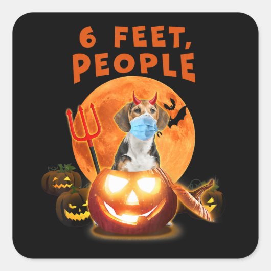 1,5 m, Leute Beagle mit MaskenHalloween-Geschenk Quadratischer Aufkleber (Vorderseite)